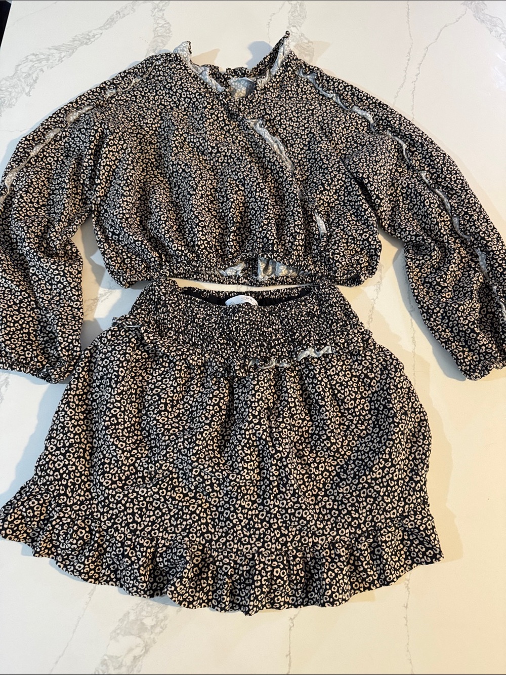 Zara Black and White Floral Print Girls Matching Set